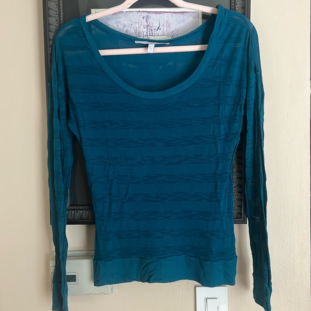 Delia’s teal striped sheer scoop neck pullover sweater Y2K